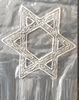 Star of David also known as the shield of David. consists of two triangles overlaid on each other with one triangle pointing up and the other down.  It's a religious symbol of Judaism. 