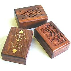 Ornately carved wooden boxes.  Use to store jewelry, incense, or marijuana stash.