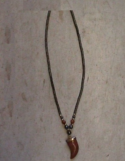 Beads in this necklace are hematite and a brown jasper.